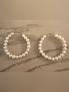 Fresh Water Pearl 2 inch Hoop Earrings